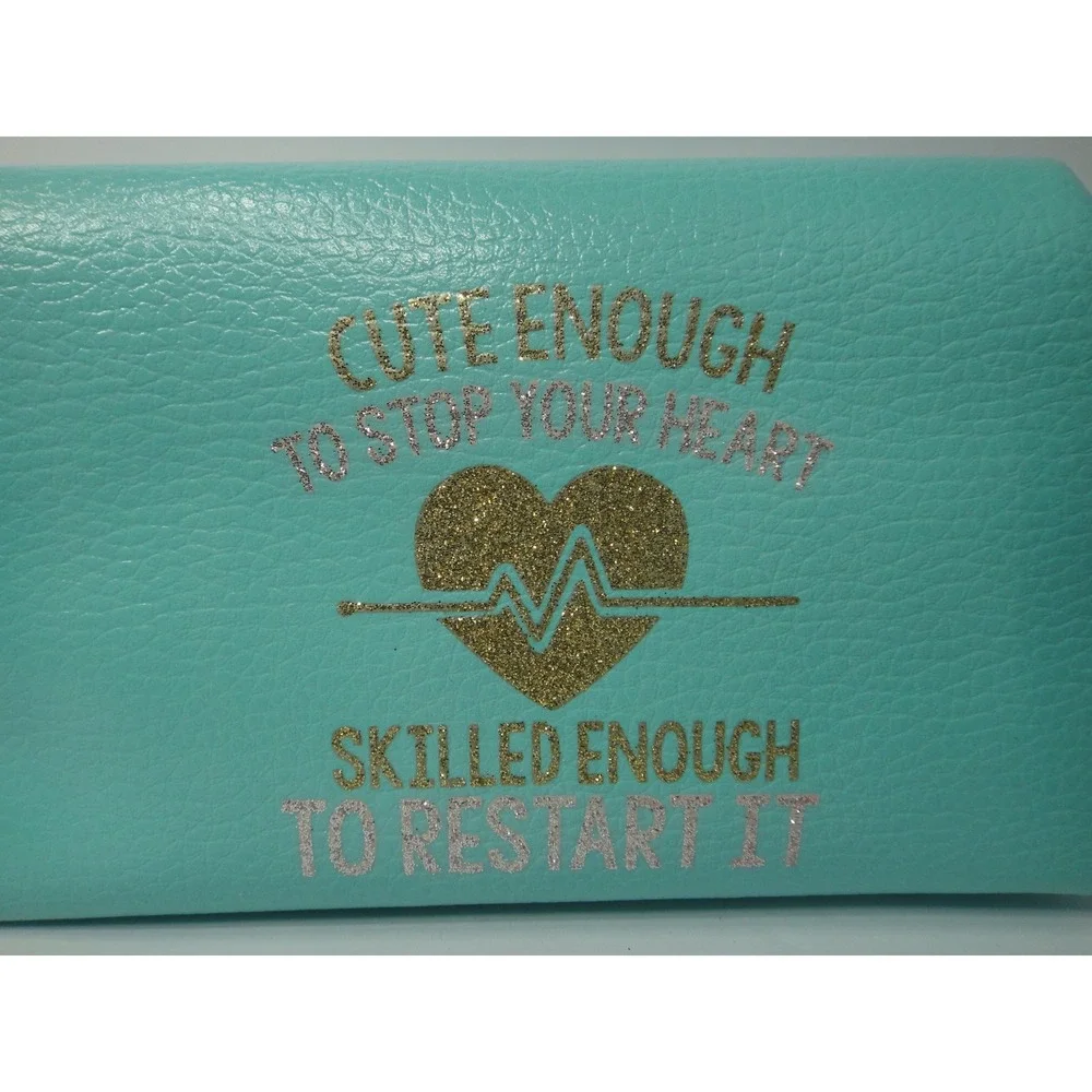 Nurse Cosmetic Bag Teal Faux Leather Skilled Enough To Restart It Glitter Pouch